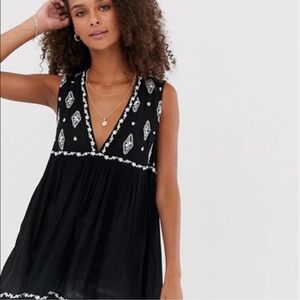 NWT Free People Diamond Embroidered Black Top Tunic Size: M